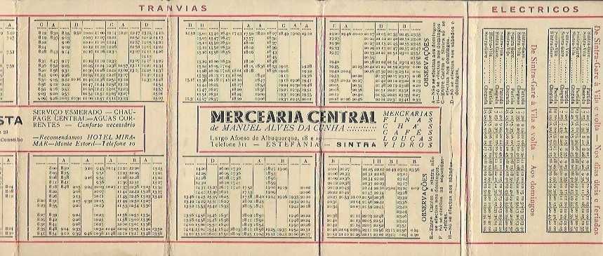 Horário de comboios, camionetas e Elétricos SINTRA-LISBOA - antigo 1947