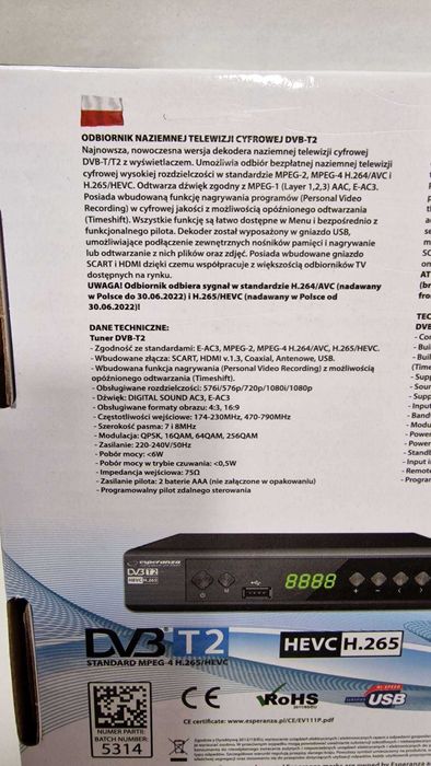 NOWY EV111P dekoder tuner naziemnej telewizji DVB-T2 Komis Czeladź