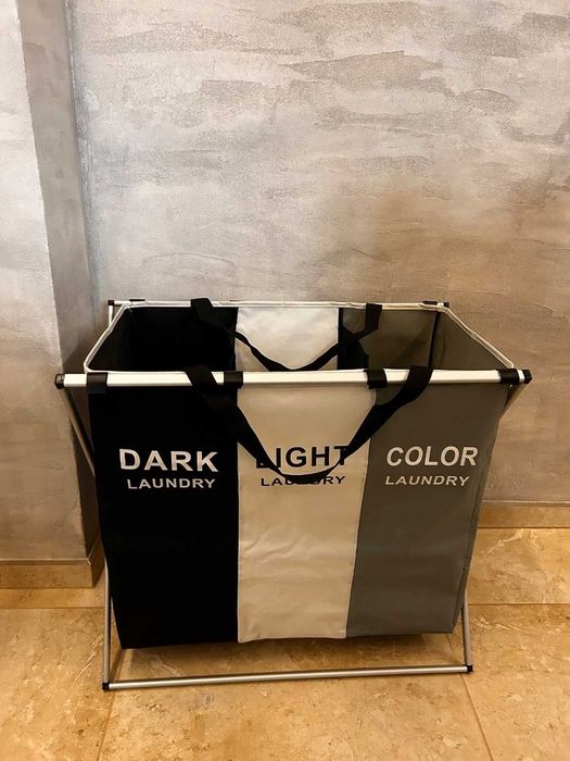 Duży kosz na pranie i zabawki 146 L 3 komory wolnostojący