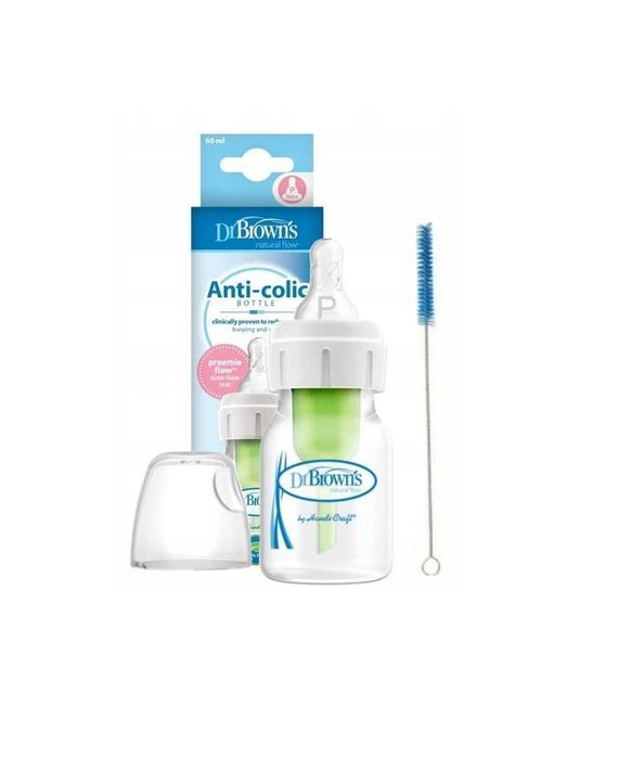 Dr Brown's Standard 60ml Antykolkowa Plastik Preemie Flow Butelka NOWE
