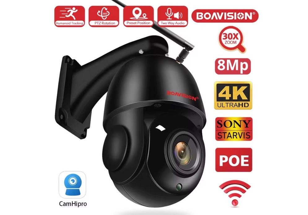 Уличная PTZ WiFi камера BOAVISION 4K 8MP, ночное видение 80 м, CamHi