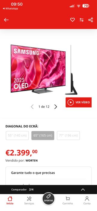 Tv Samsung Oled 165 cm 4k ultra com avaria no ecra