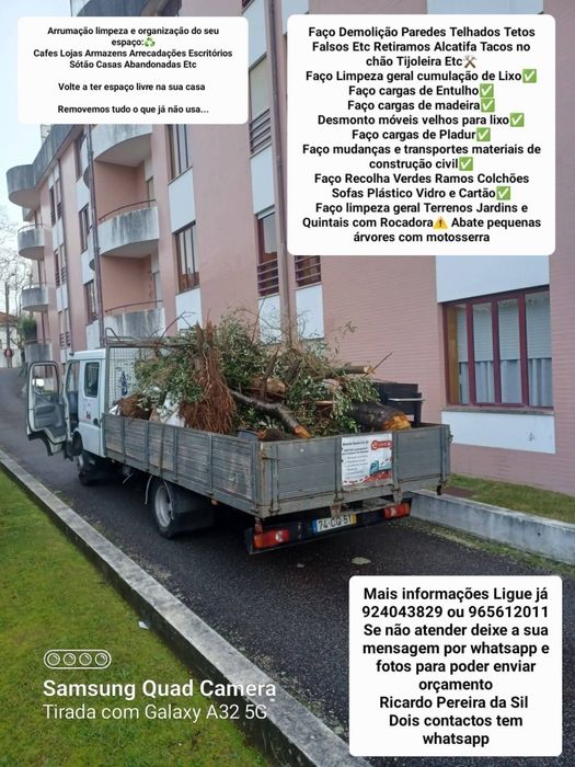 Faço limpeza geral cumulação de Lixo tb Faço Demolição Recolha de Entulho Madeira Monos Resíduos Serviços Mudança Limpeza Terrenos