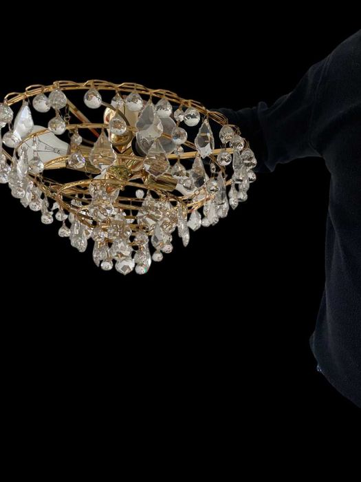 Conjunto 2 Lustres Clássicos em Vidro e Dourado (42cm + 32cm)