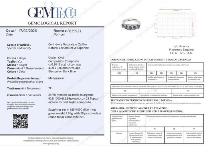 Anel Safira Natural 0,80ct | Certificado GEMTEC | Prata 925 | Banho Ouro 18K