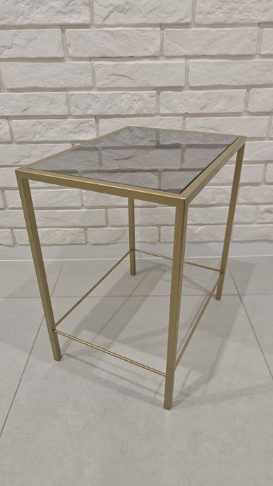 Dwa stoliki metalowe złote z szkło weneckim