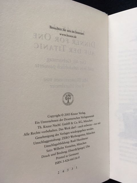 Dinner for one auf der Titanic, livro em Alemão
