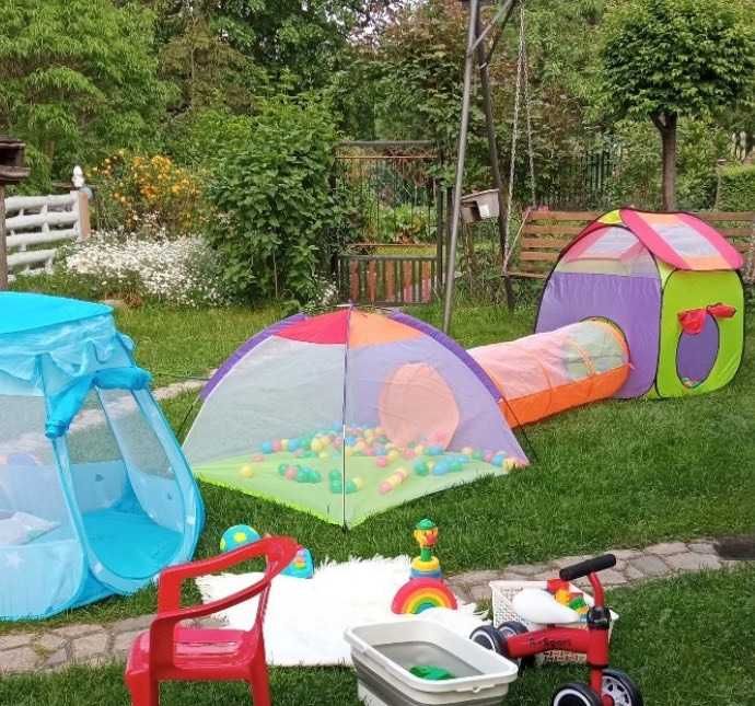 Plac zabaw dla dzieci zestaw zabaw do ogrodu domek namiot z tunelem