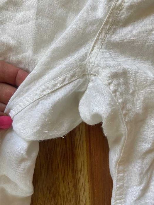 Len linien organic dzwony szwedy biale spodnie proste 7/8 kuloty