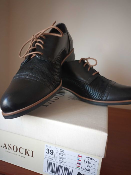 Półbuty Lasocki Oxfordy czarne r. 39 Jak nowe - skóra naturalna