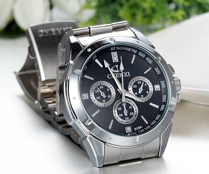 Męski zegarek na rękę  z paskiem ze stali nierdzewnej 2 sztuki