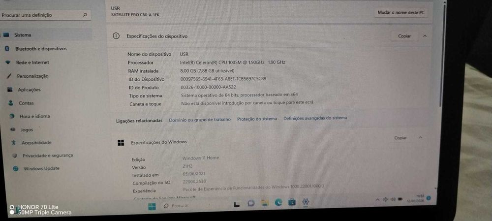 TOSHIBA C50 PRO com 8GB de RAM recondicionado e revisto com W11