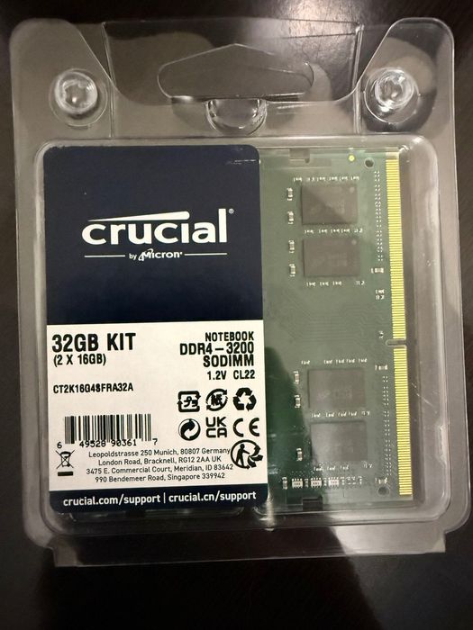 RAM DDR4 Crucial 2x16GB DDR4 3200Mhz CL22 NOWE