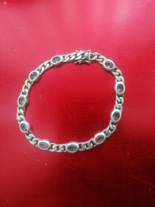 Bransoletka stary wyrób srebrna z ametystami