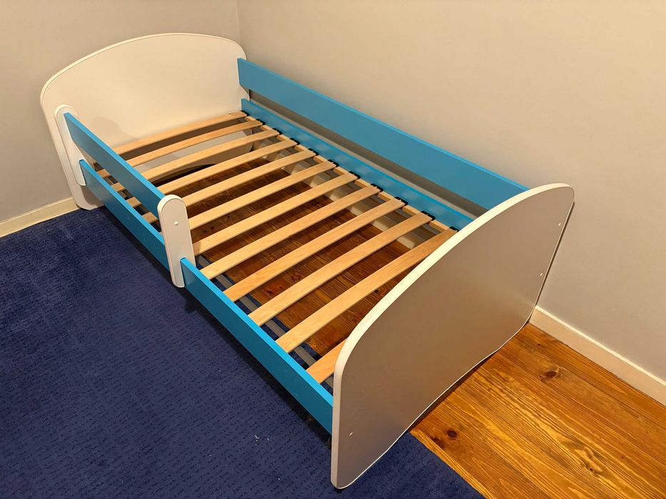 Cama infantil com uma gaveta e colchão, cor azul, 160 x 80 cm