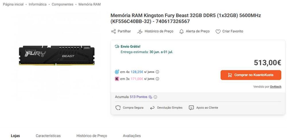 64GB RAM DDR5 (2*32GB) Kingston FURY BEAST