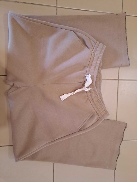 Calças Wide Leg Moletom Bege C/ Cordão Tam L/XL