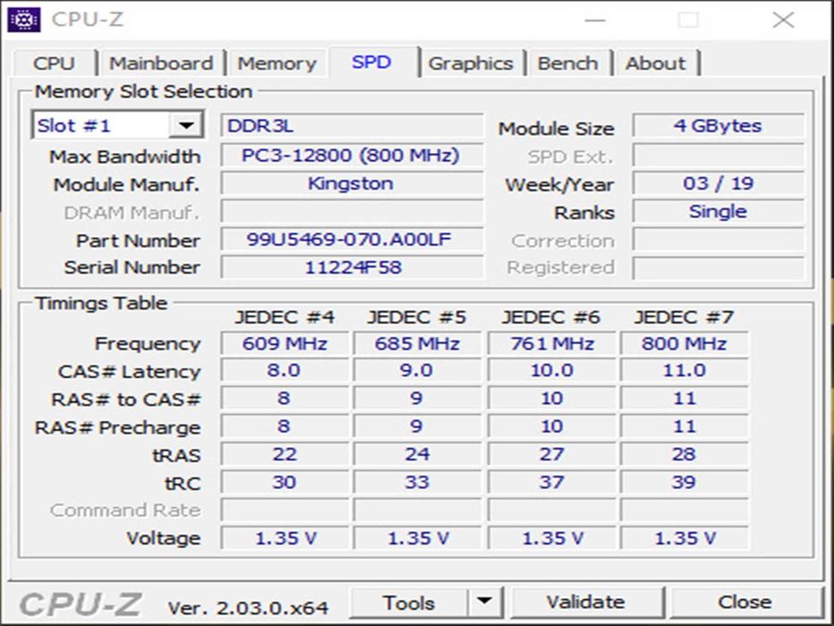 DDR3 4GB KingSton 12800 L