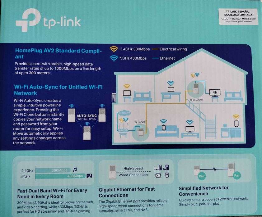 TP-Link AV 1000 Gigabit Power Line - Modelo TL - WPA7510 KIT