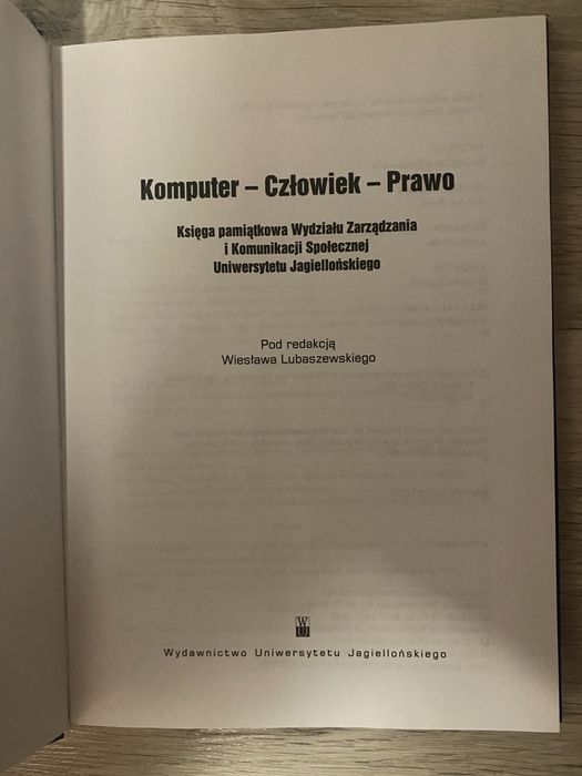 Ksiazka Komputer Człowiek Prawo Lubaszewski UJ