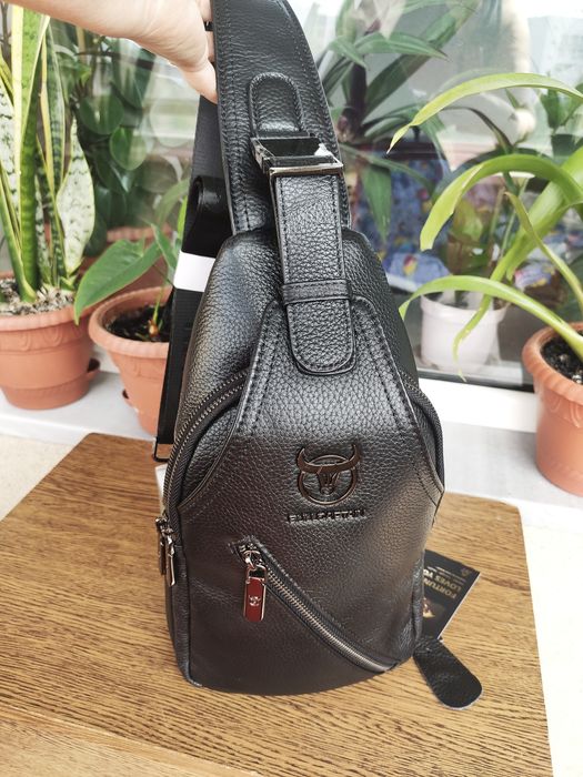 Сумка-Слинг мужская.   Натуральная кожа (Crazy Horse Leather). Черная.