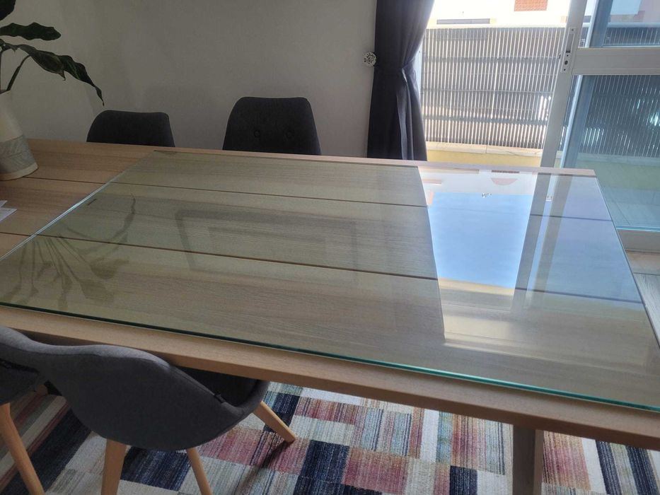 Tampo de vidro temperado 140x80cm, 1cm espessura, boleado