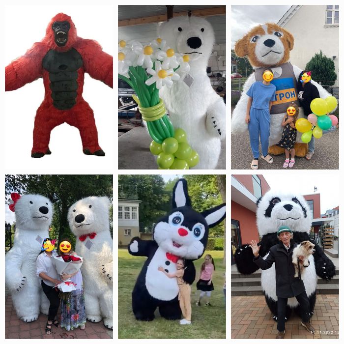 Привітання ,білий ведмідь,панда,пес Патрон,зайчик,кролик,стриптизер