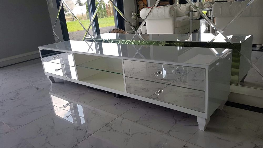 Stolik Rtv lustrzany ze szkła, z lustra, bialy, glamour,  OKAZJA!!!