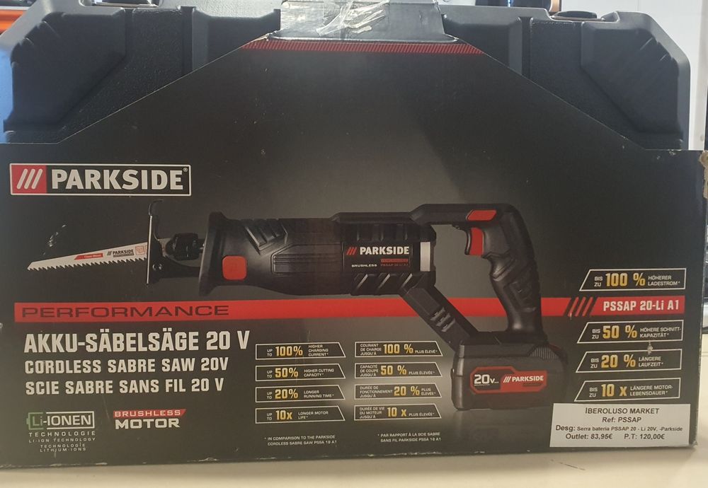 Serrote eléctrico com bateria e carregador  20V PSSAP 20-Li A1- Parkside