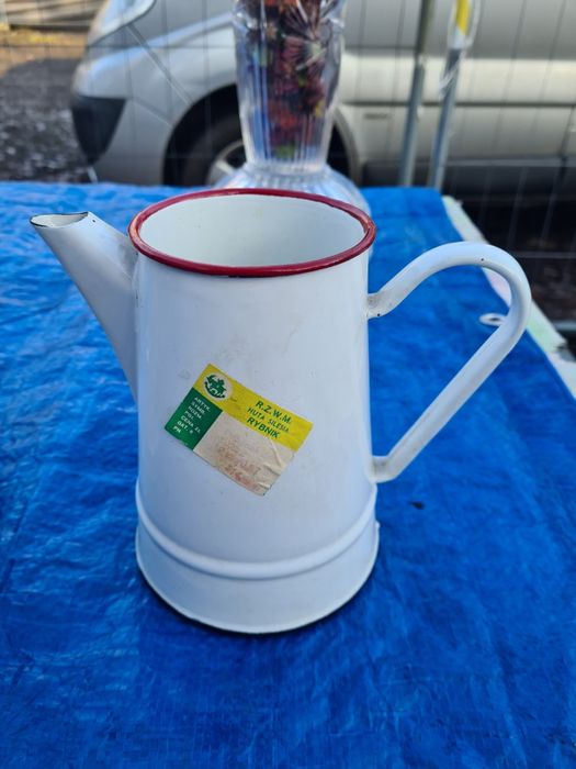 Dzbanek dzban na wodę emaliowany sygnowany Emalia Olkusz niebieski PRL