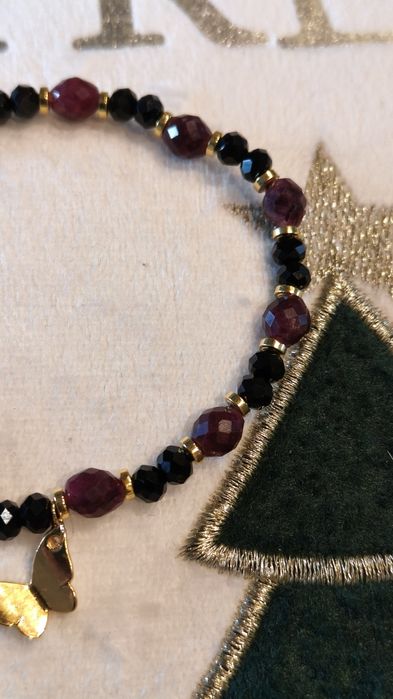 Bransoletka z naturalnych kamieni Granat, Kwarc czarny