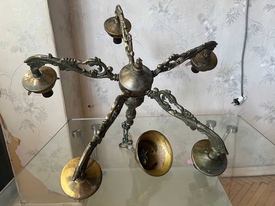 Бронзовая люстра Нимфа, на 5 рожков, СССР