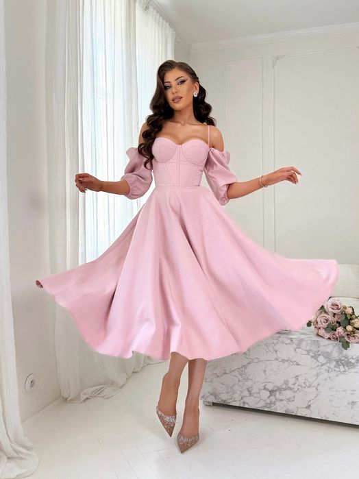 SUSANA- różowa, gorsetowa sukienka midi 2w1 dress on now