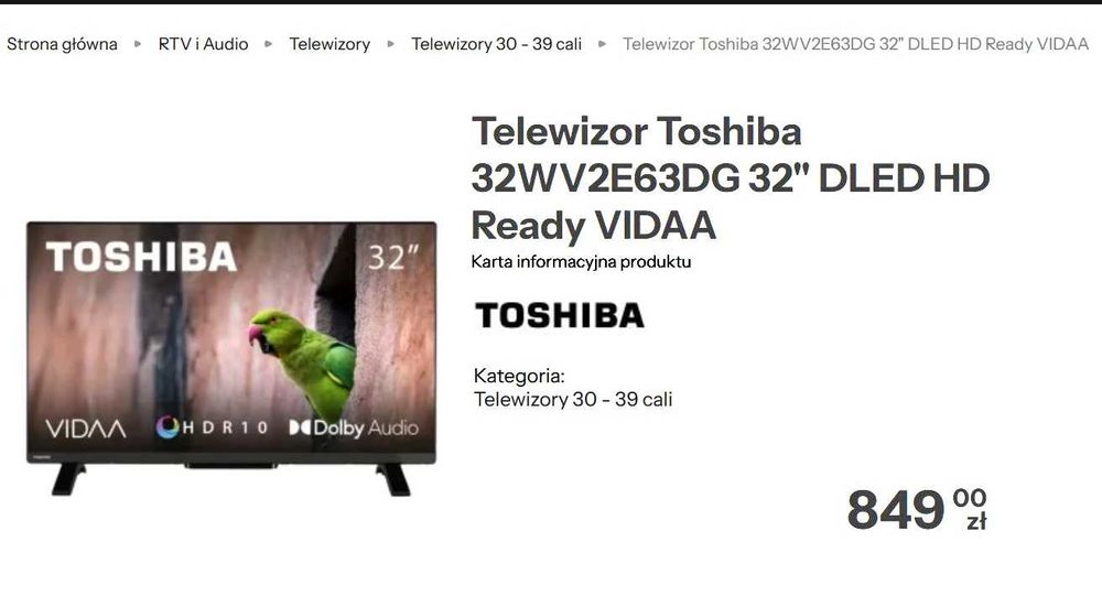 Telewizor Smart TV Toshiba 32" Wi-Fi LED HDR Netflix Karton Gwarancja!