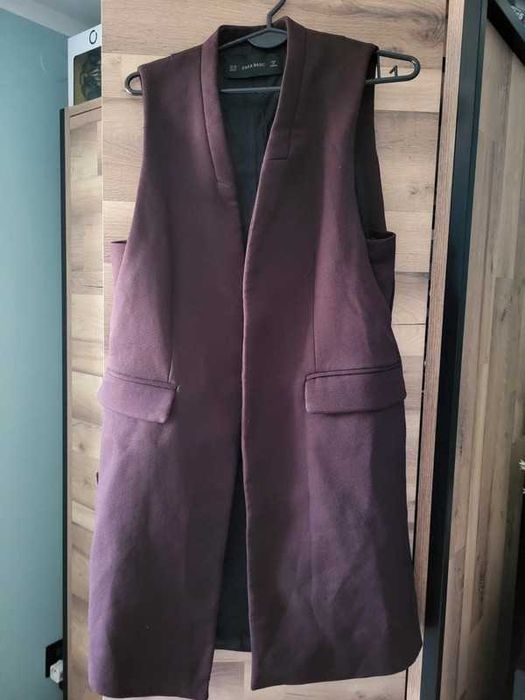Elegancka długa bordowa kamizelka - Zara basic - r. XS
