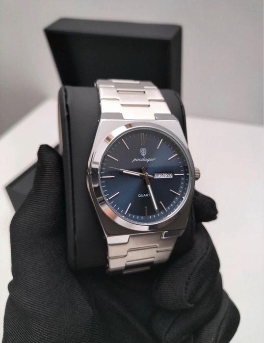 Męski Zegarek kwarcowy Poedagar – zielona tarcza, stalowy