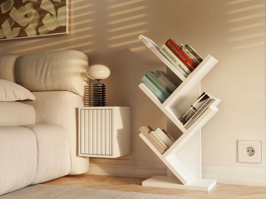 REGAŁ Stojący FUNNY MINI Na Książki 4 Półki Biały lub Dąb Artisan