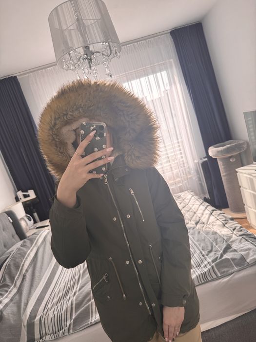 Kurtka zimowa parka damska, kolor khaki, rozmiar S