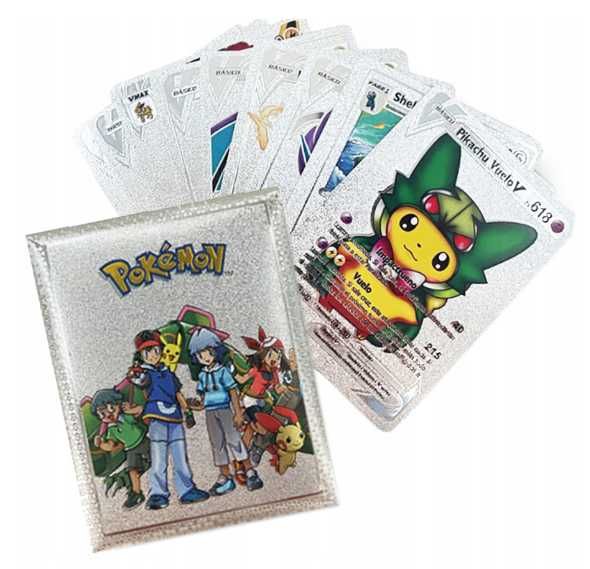 10 szt Srebrne Metalizowane Karty Pokemon Pikachu Silver Srebne