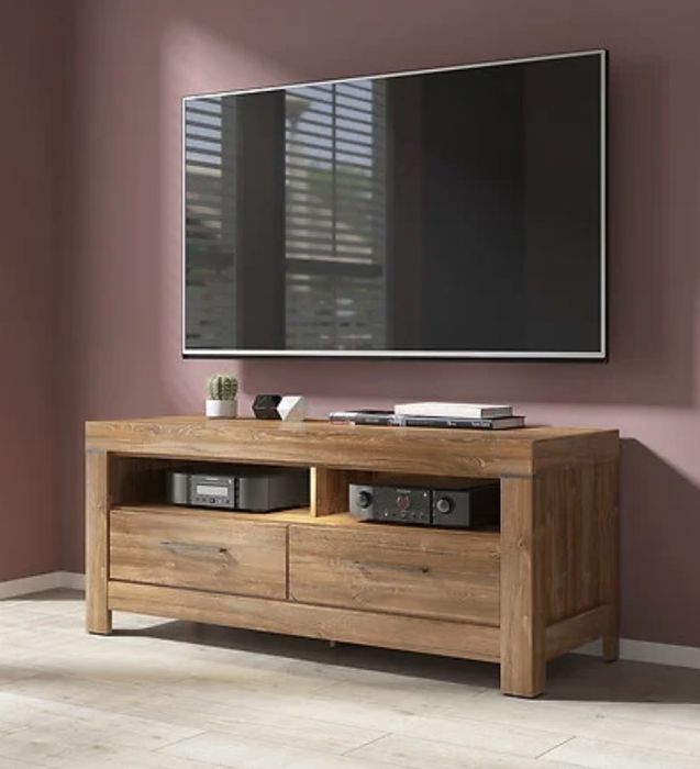 Szafka RTV Gent 138 cm z 2 szufladami i półką dąb stirling