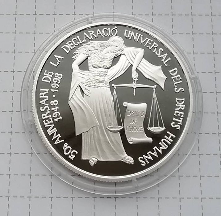 Андорра 10 дінерів 1998р. СРІБЛО. ПРУФ. Декларація прав людини!