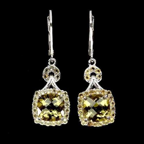 Серебряные серьги с цитрином и сапфирами