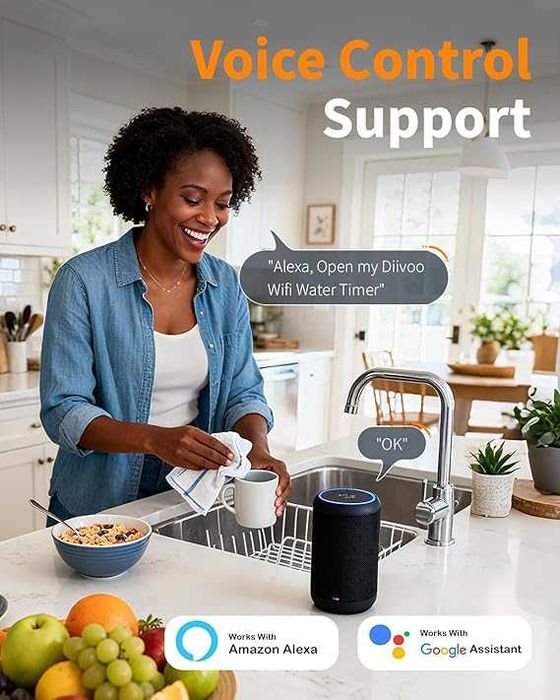 Diivoo 3 Zone WiFi Water Timer with Brass Inlet, Smart Sprinkler Hose Timer 3 Outlets Compatible with Alexa/Google Assistant,, Rain Delay BDMP