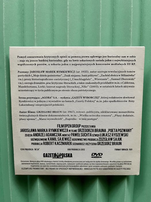 Grzegorz Braun film DVD Poeta pozwany  J. M. Rymkiewicz Gazeta Polska