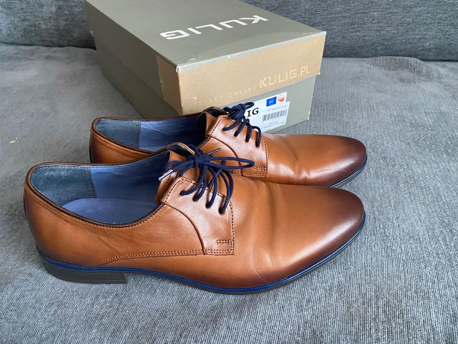 Brązowe półbuty wizytowe skórzane, polski producent, 42