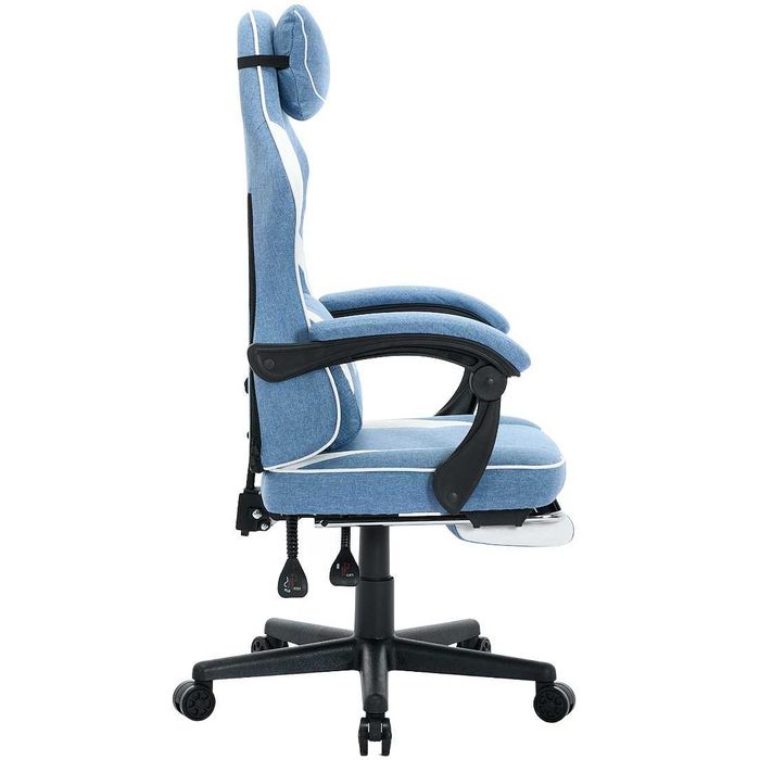 Fotel gamingowy DEUS EDGE – Jasny błękit, pełna wygoda i podnóżek