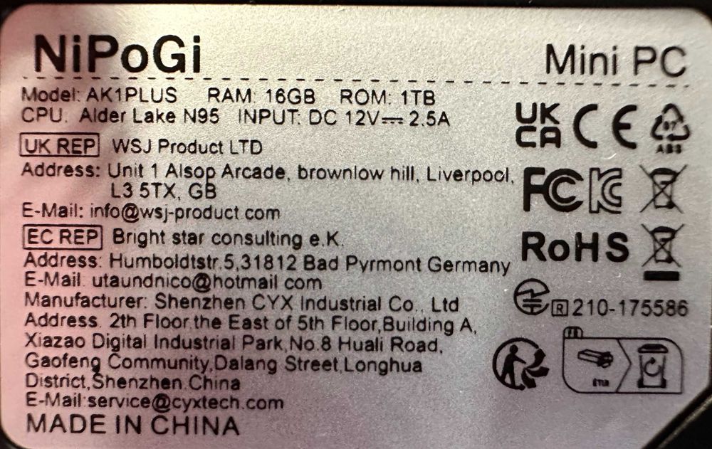 Міні-ПК NiPoGi AK1PLUS 16 ГБ DDR4 + 1 ТБ