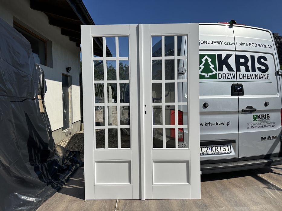 Drzwi wewnętrzne drewniane dwuskrzydłowe NA WYMIAR białe Cała Polska