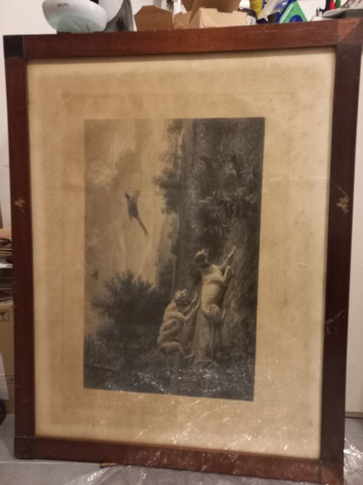 Quadro antigo com cães