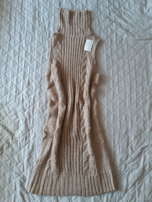 Dzianinowa sukienka, bezrękawnik, tunika, golf beżowa, L NOWA z metką,